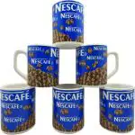 Millions joy Pack of 6 Ceramic NSCAFE Printed Tea/Coffee Cups (Set of 6) (Blue & White) 150ML (Multicolor) (Blue, White, Cup Set)