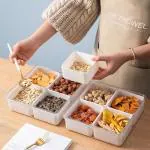 Netrowel Premium Multi Purpose Storage Box With Four Square Bowl And Lid 4 Section Dry Fruit Storage Box (White)