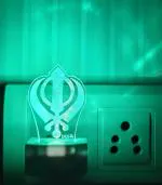 DIONA Multicolor Khanda Sikh 3D Illusion Changing Home Decor Small Portable Divine LED Night Lamp 9 cm
