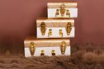 IA-INDIAN ARTISANS White & Golden Ivory Gift Trunk Set (Pack Of 3)