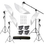 HIFFIN E27 4 Point Studio Holder Kit Umbrella White + Studio Light Stand 9 FT Bulb Holder KIT Mark IIII | 4 Triple Holder | 4 Light Stand 9ft | 4 Umbrella | 12 x 20 W LED Bulb | 1 Boom | 1 Bag