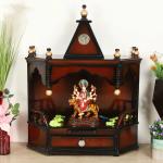 DZYN Furnitures Pratishtha Solid Wood Wall Mount Pooja Mandir (Brown Gold)
