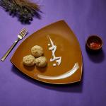 Crock Comforts- Triangular Stoneware/Starter/Serving Platter Plate with Free Chutney/Dip/Desert Bowl Set of 1 (Classic Brown,Microwave & Dishwasher Safe, CC-BTP01)