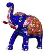 Notch Creations Attractive Hand Painted Blue Elephant Statue For Home & Office Decoration Decorative Showpiece - 10 cm (Plastic, Blue)