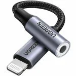 UGREEN 30756 Lightning Male To 3.5mm Jack Female Converter Headphone Adapter 10cm(Gray)