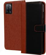 Hupshy Oppo A53s 5G Black and Brown Leather Back Cover (Pack of 1)