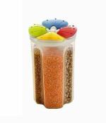 MyHomesWorld 2500 ml 4 Grid Cereal & Dry Food Storage Containers, Storage Container Jar Set For Kitchen,Airtight Lid Suitable For Kitchen,Sugar,Coffee,Rice,Snack Etc (Pack of 1) (Transparent )
