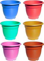 GreenLove New Gardening Big Size Gamla Pot Plastic For Terrace Garden & Balcony Planters Plant Container Set (Pack Of 6, Plastic)
