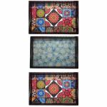 ANGIRA HANDICRAFTS Handmade Wooden Tray with Handprinted Designs Serving Trays Set of 3 Tray