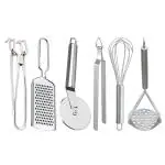 DreamBasket Cheese Grater & Pakkad & Pizza Cutter & Whisk & Chimta & Potato Masher for Kitchen