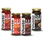 Gusto Foods Ready to Cook 4 Flavours Chinese Gravy Combo (250gm x 4 Gravy) - Schezwan Gravy, Hot Chilli Garlic Gravy, Manchurian Gravy & Chowmein Sauce | Ready to Cook in 3 Easy Steps