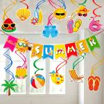 Summer Party Decorations Kit - Beach Party Decorations Banner & Colorful Hanging Swirls (Pack Of 15)