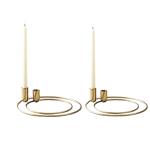 URBAA Decorative Metal Candle Stand- 3 Rings Design Candle Holder -Pack of 2