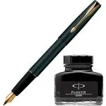 Parker Frontier Matte Black GT Fountain Pen + Quink Ink Bottle - Black (30ML)