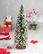 Webelkart Premium Artificial Mini Christmas Tree Table Decor Tree with Wooden Base And Balls - Christmas Xmas Table Top Tree for Home Office Living Room Decor - Christmas Decoration/christmas tree 1ft (Set of 1)