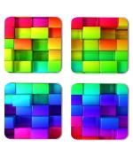 Whats Your Kick Pattern Design Colorful 3D Bricks Design Printed Set of 4 Coaster With Metal Stand