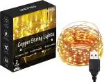 LTETTES Warm White LED Copper Wire String Lights with 5V DC USB Powered 9 cm and 100 Lights
