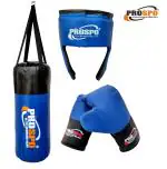 Prospo Boxing Kit Set for Punching Bag Kid Set (Punching Bag/Glove/Headgear), Best Boxing Set, First Learning Boxing Set for Kid Set 2-7 Years Old (Blue-Black)