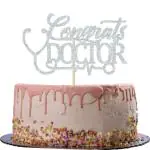 Festiko Silver Glitter Congrats Doctor Cake Topper Future Doctor Congrats 2022 Decor, Class Of 2022 Doctor Graduation Party Supplies