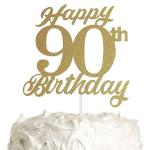 Festiko Happy 90th Birthday Cake Topper, 90th Birthday Cake Topper, 90th Birthday Party Decorations With Gold Glitter