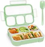 Desi BAE 4 Compartment Air Tight Lunch Box for Office, Bento Box, Leak-Proof, Plastic Lunch Box for School Child, Tiffin Box for Adults with Spoon(1-Liter) (Green)