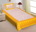 Ubania Collection Yellow Cotton Single Jaipuri Prints Bedsheet, 220 Cm X 150 Cm