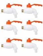 Imaashi Plastic Heavy Duty White Turkey Nozzle Bib Cock Tap with with Wall Flange CP. CAP- Suitable For Bathroom, Kitchen, Garden Area, Wash Basin, Washroom Etc. (Pack of 6)