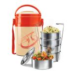 MILTON Odyssey Insulated Tiffin, 5 Stainless Steel Containers, 360 ml Each, Ivory