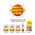 Kriti Refined Oil Multi Benefits - 1L each Pouch (4 x 1 L) - Groundnut Oil, Sunflower Oil, Mustard Oil & Soybean Oil (Free 40g Soya Chunks)