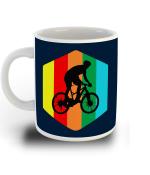 Whats Your Kick Man Cycling With Dark Blue Background Printed White Ceramic Coffee Mug 325 ML