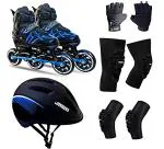 Jaspo Blue Radar Hydra Max Pro Adjustable Inline Shoe Skates combo Medium, 1-4 Uk, M