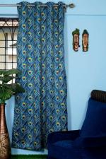 Parada Online Blue Printed Polyester Peacock Design Window, Door Curtain 5ft (Pack of 4)