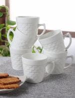 INDKRAFT Glory Embossed Fine Tableware Bone China Tea Cups Set Of 6, 160 ML