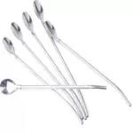 Sakoraware Reusable Stainless steel drinking Straw Spoons with Cleaning Brush metal straws, Set of 6