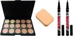 Lenon Beauty PERFECT MAKEUP FINISH CONCEALER PLATE Concealer (MULTICOLOR) Makeup puff Andwaterproof liquid eye liner 36 hours stay pack of 2 (Pack of 4 itme) (3 Items in the set)