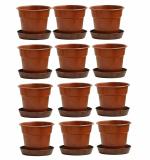 NOVICZ Heavy Duty Plastic Plant Pot Or Planter Pots with Bottom Tray - 12PCS Brown Color