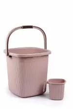Regalo Square Ribbed Funk Bathroom Set (Bucket 18 L+ Mug 1 L) (Light Brown-2Pc)