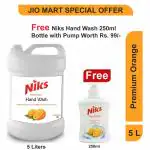 Niks Premium Hand Wash Liquid Gel - 5 Liters Refill Pack Orange ( FREE hand wash 250ml )