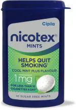 Cipla Nicotex Mints, Nicotine 1Mg Sugar Free Lozenges (1 X 10Pcs)| Cool Mint Plus, Smoking Cessations (Pack Of 1)