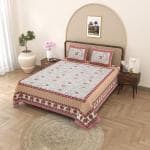 Yugtara 100% Cotton Jaipuri Elephant Grey Color Multi Border Print Double Bedsheet | King Size 90x108 Inch | Double Bedsheet with 2 Large Pillow Covers