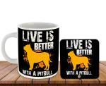 Whats Your Kick Dog Theme Love is Better with a Pitbull Design Printed White Ceramic Coffee Mug with Desky and Tea Mug 325 ML