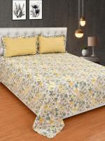 MORADO 210 TC Poly Cotton King Size Bedsheet with 2 Pillow Covers with Frill (108x108, Inches, Yellow)