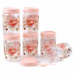 VRISTO Plastic Storage Jars Lid Decorative Multipurpose Containers for Kitchen, Spices, Dry Snacks, and Food Storage | Pink | Pack of 6 | 500ml - 8 CM X 8 CM X 12 CM