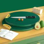 SURKHAMART Green Round Rotatable Cutting/Serving/Chopping Board with Rotatable Handle, Standing Board Antibacterial and Plastic Plate for Pizza Vegetable Fruits Bread Cheese Board for Hotel Restaurant Kitchen