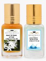 Menjewell Combo Pack Of 2PCs Attar(Raat Ki Rani 5ML,Aqua Fresh Blue 5ML) 10ML Attar (Floral, Fresh)