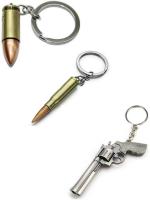 Blue Aura Kd Collections Multicolor Metal Bullet Gun Shaped And Revolver Shaped Keychain Keyring (Pack Of 3)