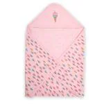 Luvlap White Pink Cotton Hooded Wrapper Cum Warm Blanket For New Born Baby (0-3 Yrs) 75 X 75 cm