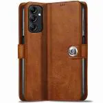 Fastship SAMSUNG F23 5G - SM-E236B Flip Cover | Full Body Protection | Inside Pockets & Stand | Wallet Button Magnetic Closure Book Cover Leather Flip Case for SAMSUNG Galaxy F23 5G - Brown