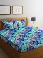 Fashion String 144 TC Microfibre Aqua Double Bedsheet with 2 Pillow Covers