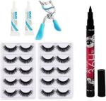 Lenon Beauty 10 Pair False Eyelash, 2 Eyelash Glue + 1 Eyelash Curler+36h Eyeliner Pen (Eye Combo) (14 Items in the set)
